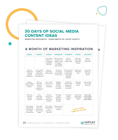 Preview of 30 days of social media ideas in the workbook